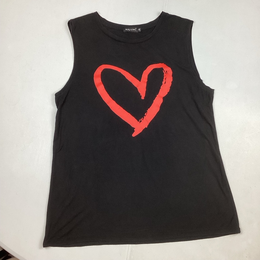 MagicMK Sleeveless Muscle Tee shirt with Artistic Red Heart